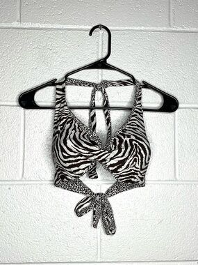 < Y2K Zebra/Leopard Print Reversible Swim Top >